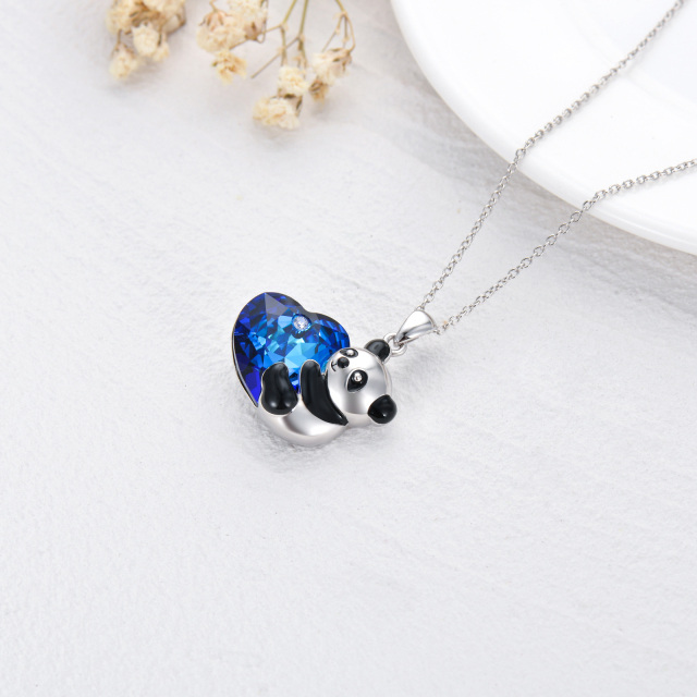 Sterling Silver Heart Panda Crystal Pendant Necklace-3