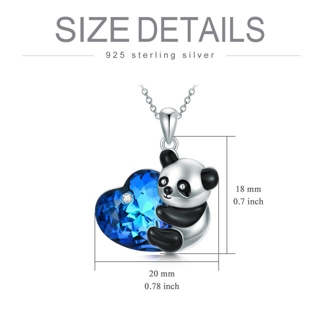 Sterling Silver Heart Panda Crystal Pendant Necklace-4