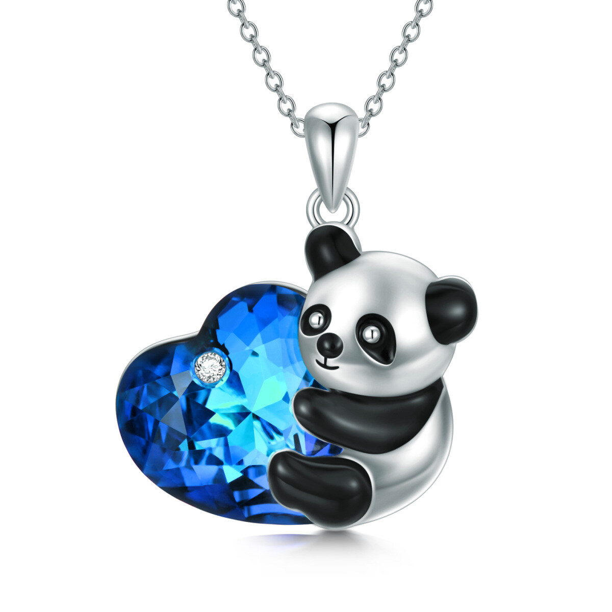 Sterling Silver Heart Panda Crystal Pendant Necklace-1