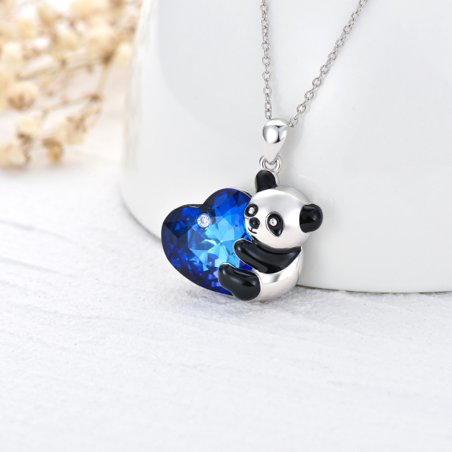 Sterling Silver Heart Panda Crystal Pendant Necklace-2
