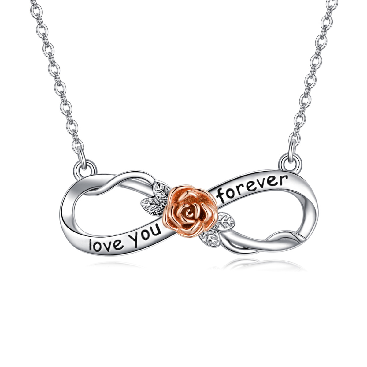 Sterling Silver Two-tone Rose Pendant Necklace with Engraved Word-1