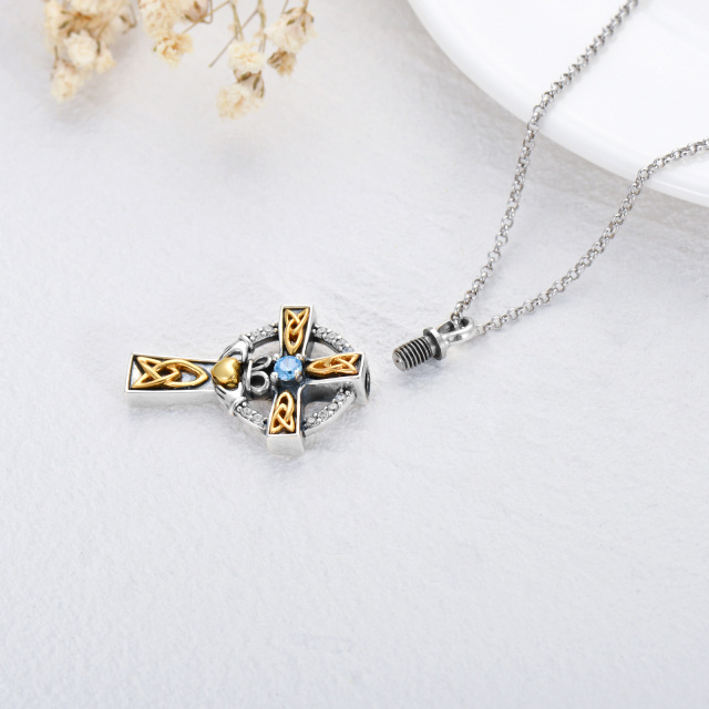 Sterling Silver Two-tone Cubic Zirconia Cross Urn Necklace for Ashes for Men-4