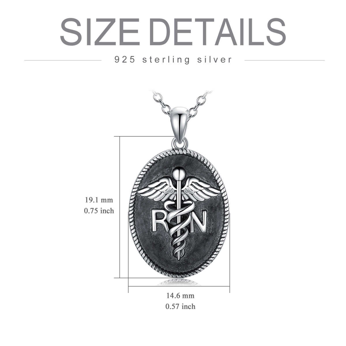 Sterling Silber Caduceus & Oval geformt Anhänger Halskette mit eingraviertem Wort-6