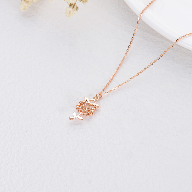 18K Rose Gold Rose Anhänger Halskette-3