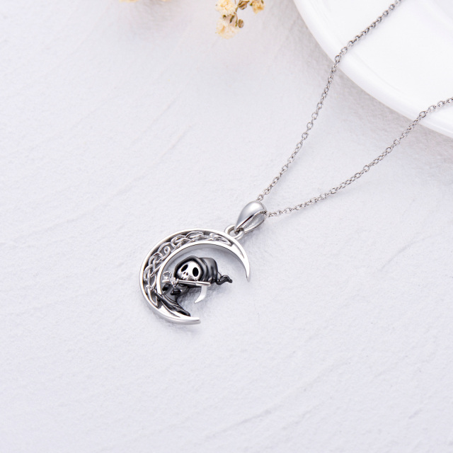 Sterling Silver Celtic Knot Moon & Ghost Pendant Necklace-3