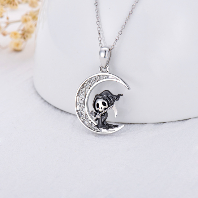 Sterling Silver Celtic Knot Moon & Ghost Pendant Necklace-2
