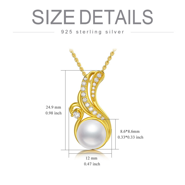 Sterling Silver with Yellow Gold Plated Pearl Spray Pendant Necklace-5