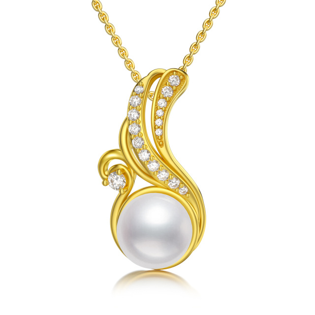 Sterling Silver with Yellow Gold Plated Pearl Spray Pendant Necklace-1
