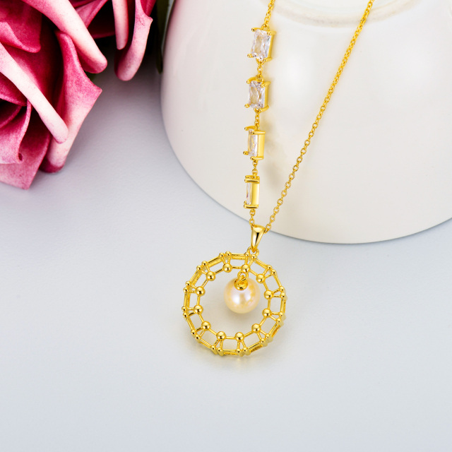 Sterling Silver with Yellow Gold Plated Pearl Circle Pendant Necklace-3
