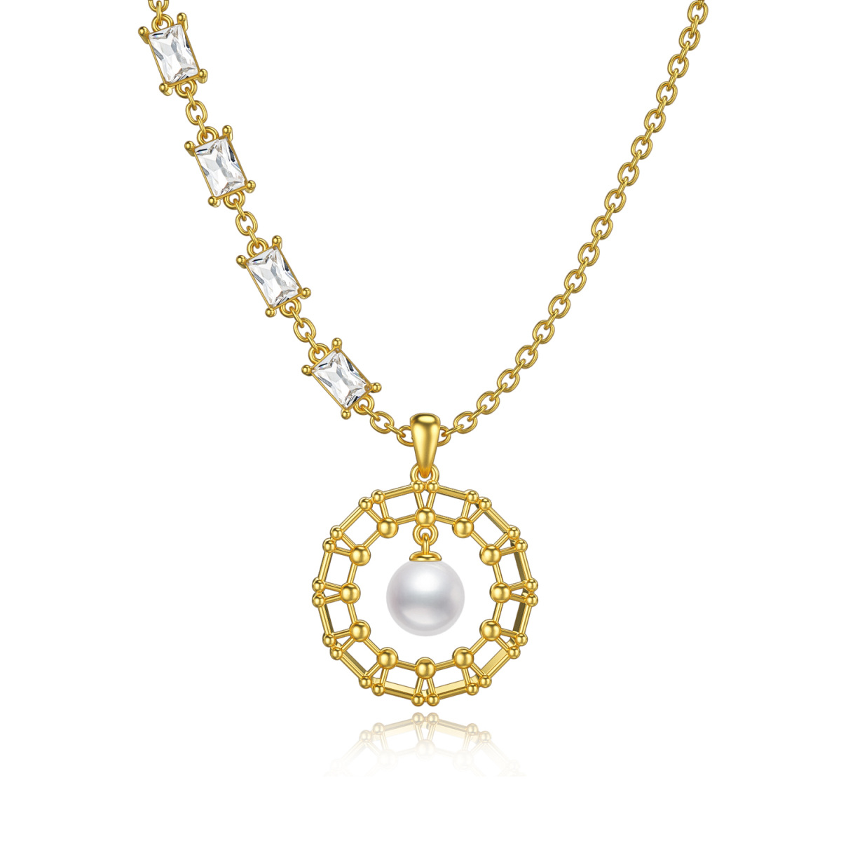 Collar Colgante Círculo de Perlas de Plata de Ley con baño de Oro Amarillo-1