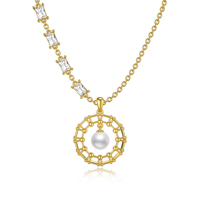 Sterling Silver with Yellow Gold Plated Pearl Circle Pendant Necklace-0