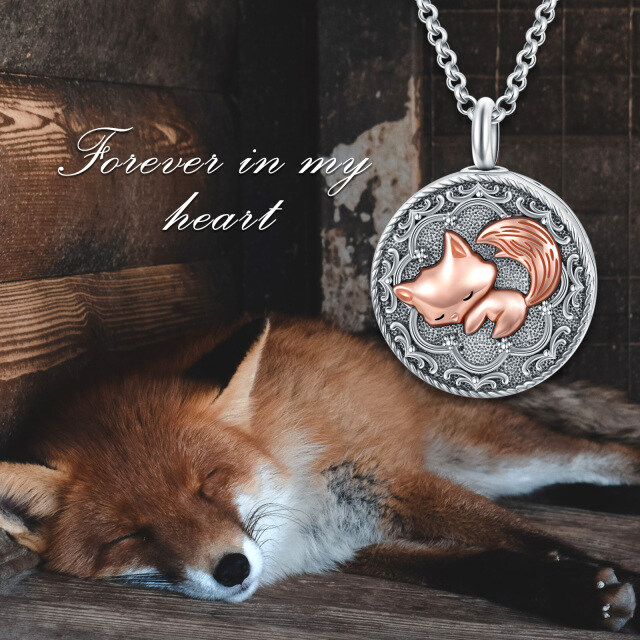 Sterling Silver Two-tone Fox Urn Necklace for Ashes with Engraved Word-3