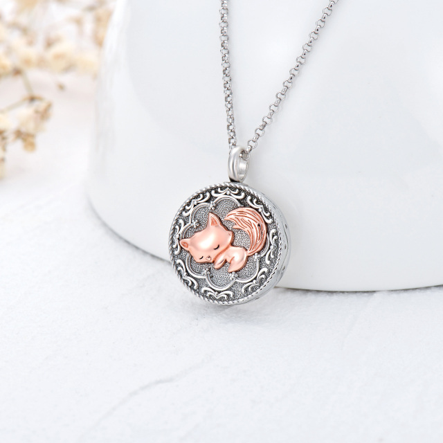 Sterling Silver Two-tone Fox Urn Necklace for Ashes with Engraved Word-4