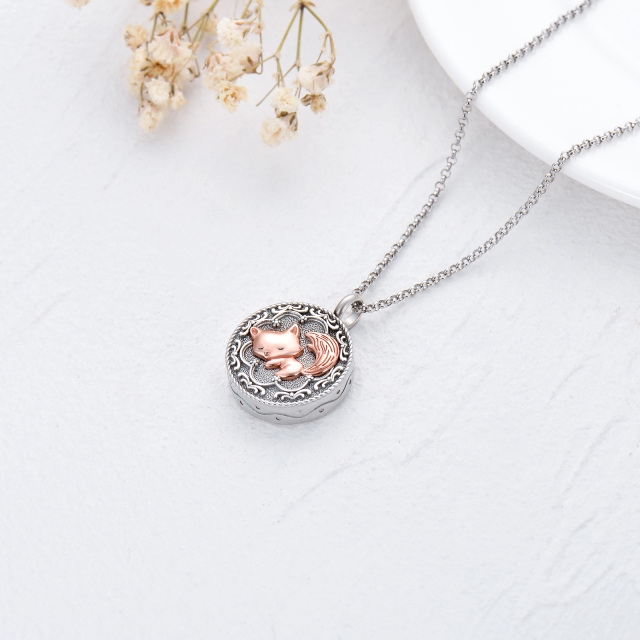 Sterling Silver Two-tone Fox Urn Necklace for Ashes with Engraved Word-6