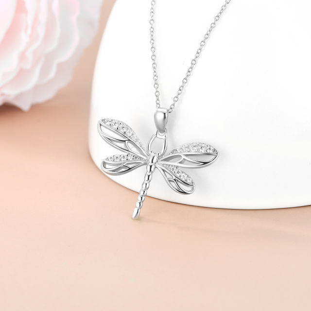 Sterling Silver Cubic Zirconia Dragonfly Pendant Necklace-4
