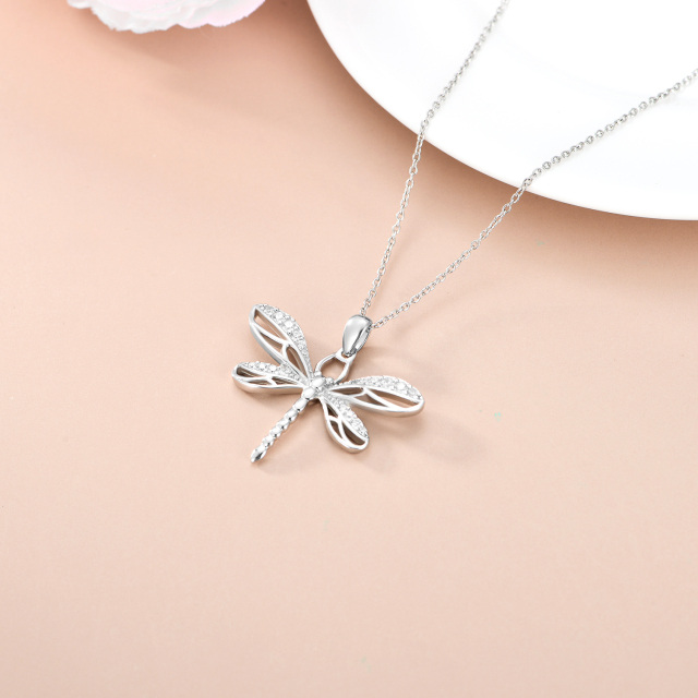 Sterling Silver Cubic Zirconia Dragonfly Pendant Necklace-4