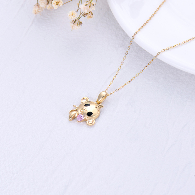 14K Gold Heart Shaped Cubic Zirconia Monkey Pendant Necklace-4