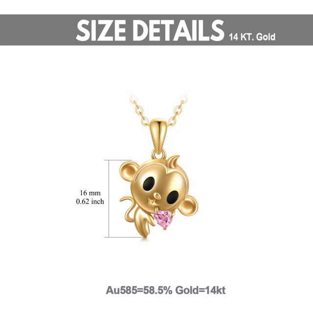 14K Gold Heart Shaped Cubic Zirconia Monkey Pendant Necklace-5