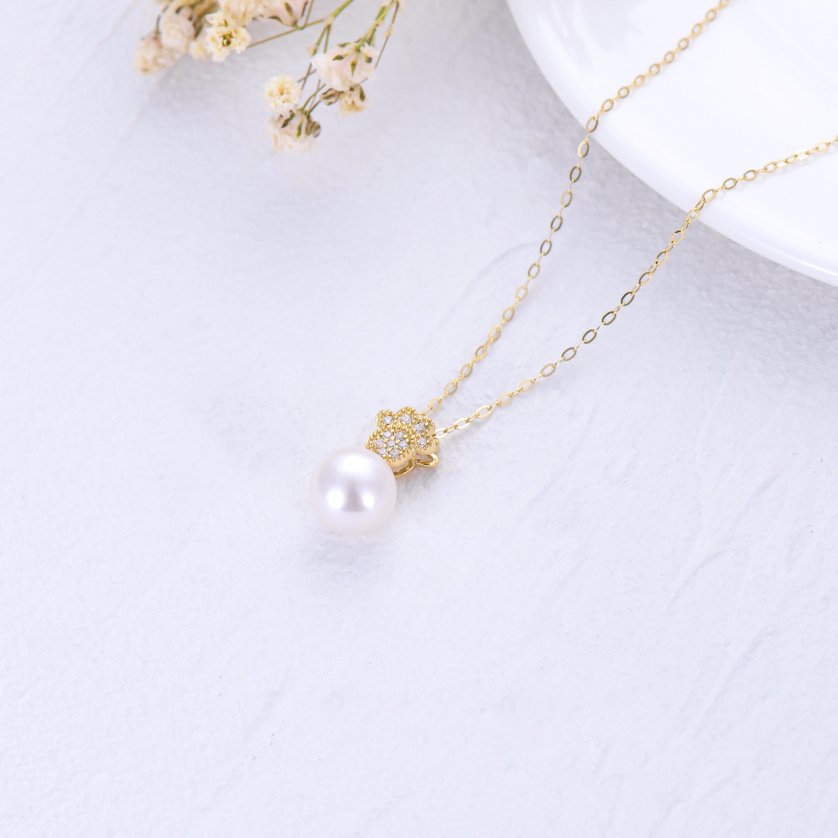 14K Gold Pearl Paw Pendant Necklace-5