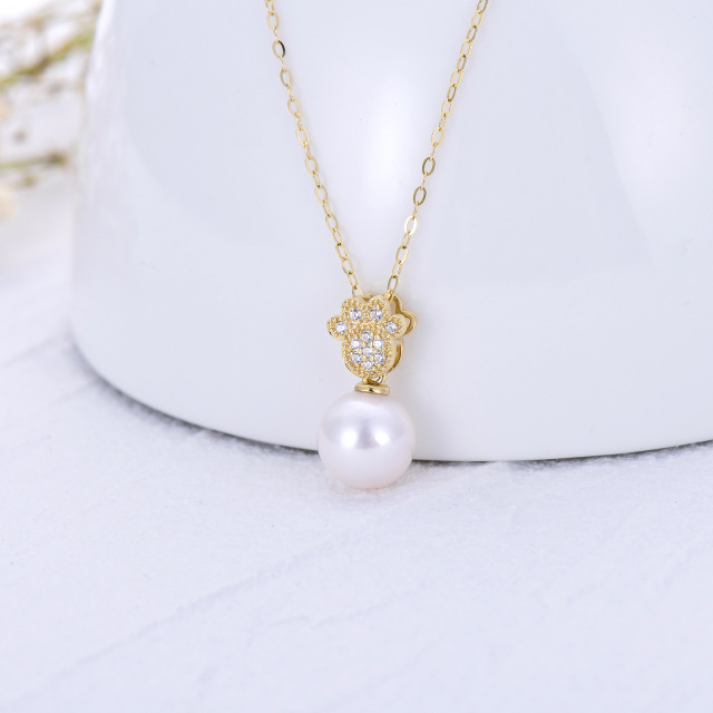 14K Gold Pearl Paw Pendant Necklace-3