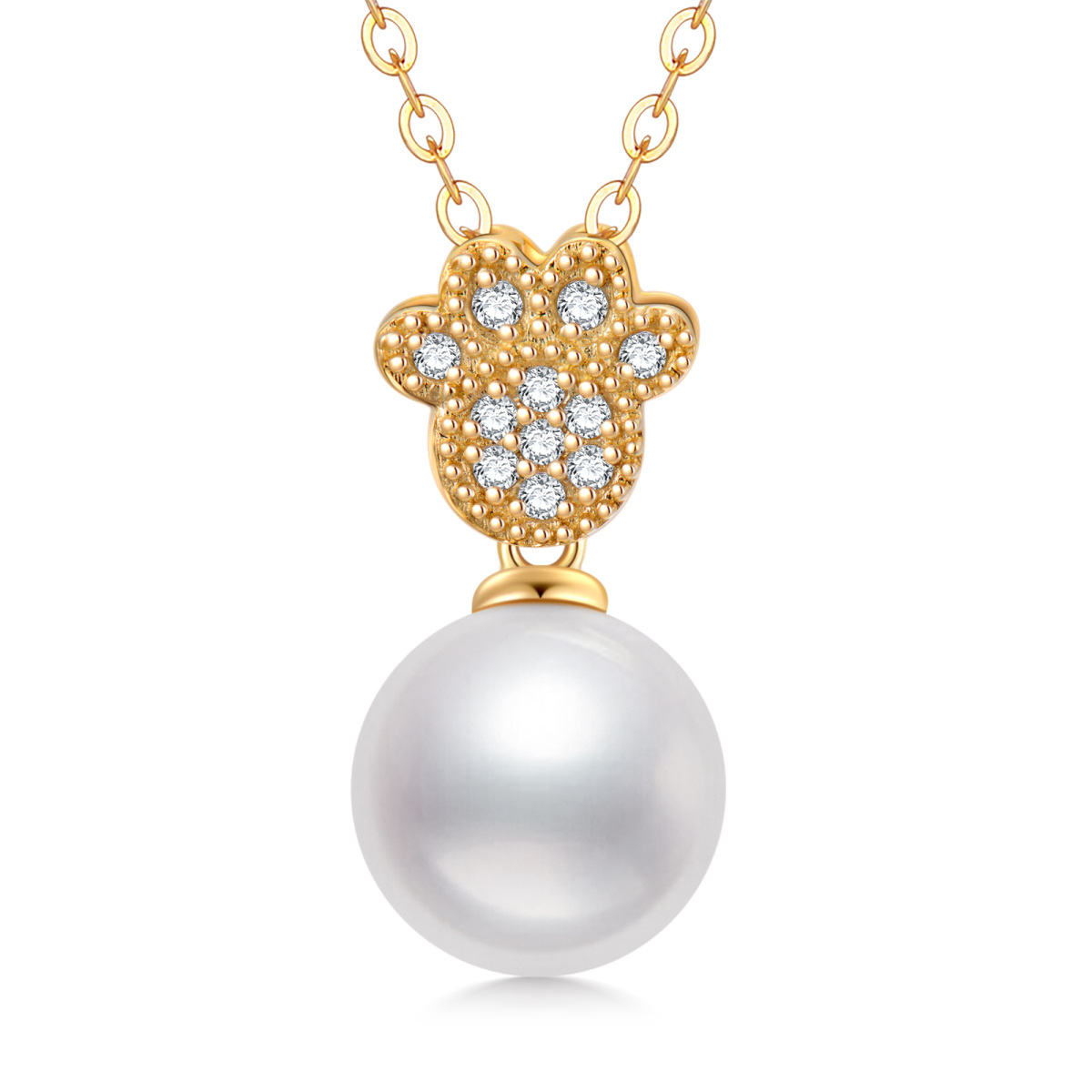 14K Gold Pearl Paw Pendant Necklace-1