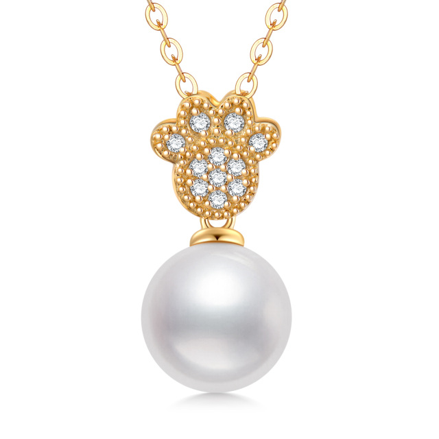 14K Gold Pearl Paw Pendant Necklace-1