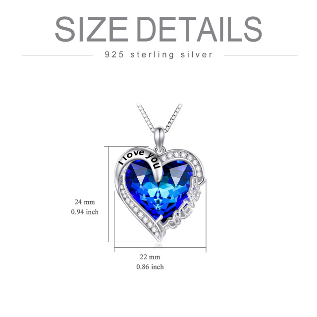 Sterling Silver Blue Heart Crystal Pendant Necklace Engraved I Love You Forever-4