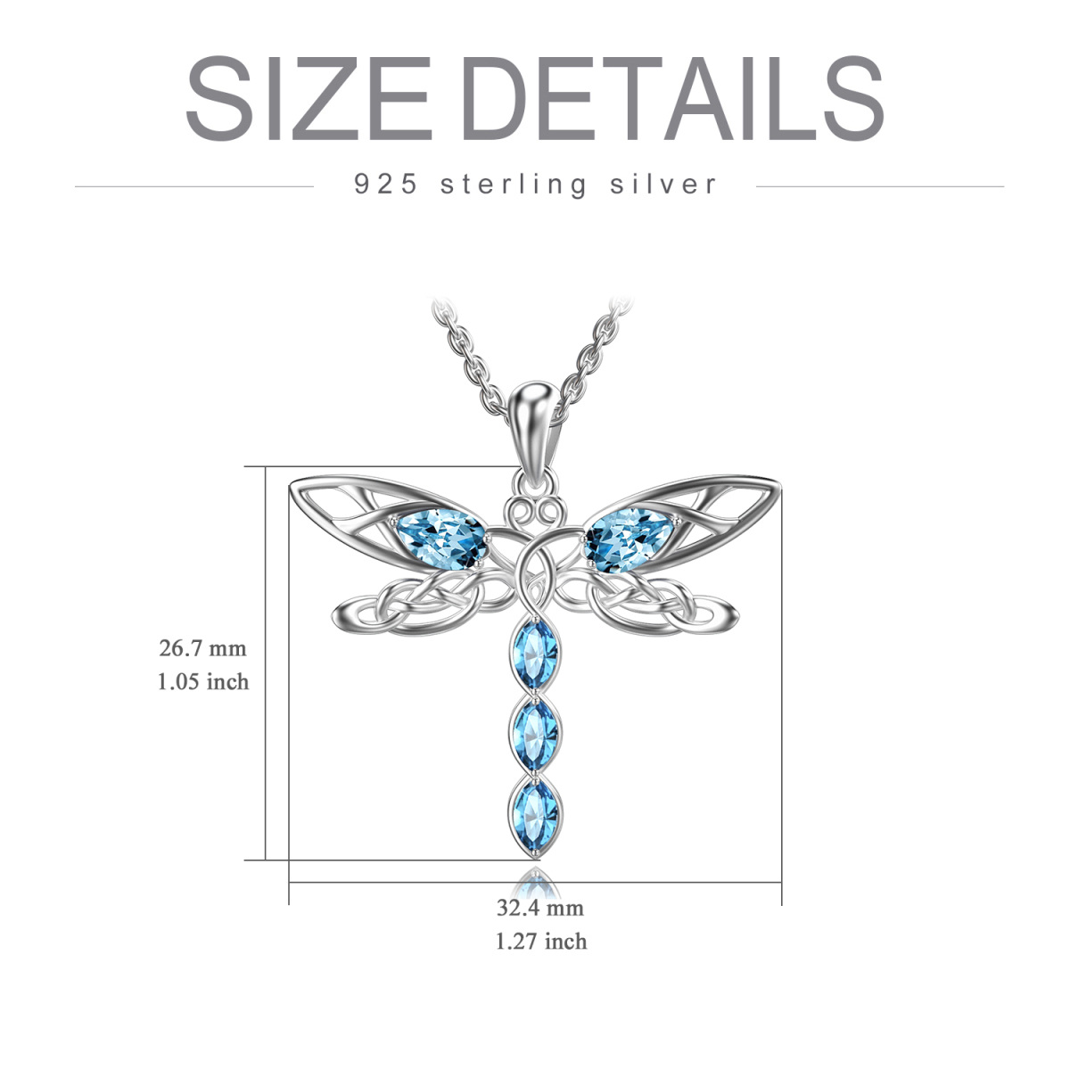 Sterling Silver Oval Shaped Crystal Dragonfly & Celtic Knot Pendant Necklace-6