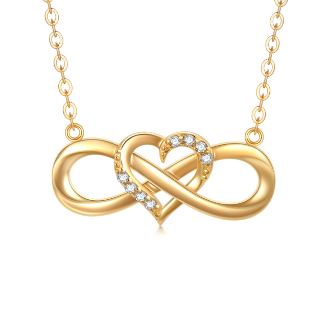 Collier en or 14K à pendentifs en zircon cubique avec symbole du coeur et de l'infini-0