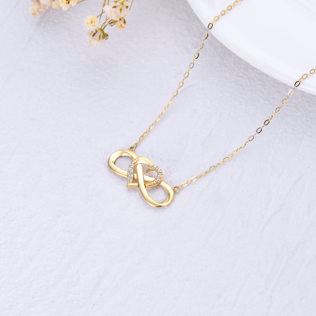 Collier en or 14K à pendentifs en zircon cubique avec symbole du coeur et de l'infini-3