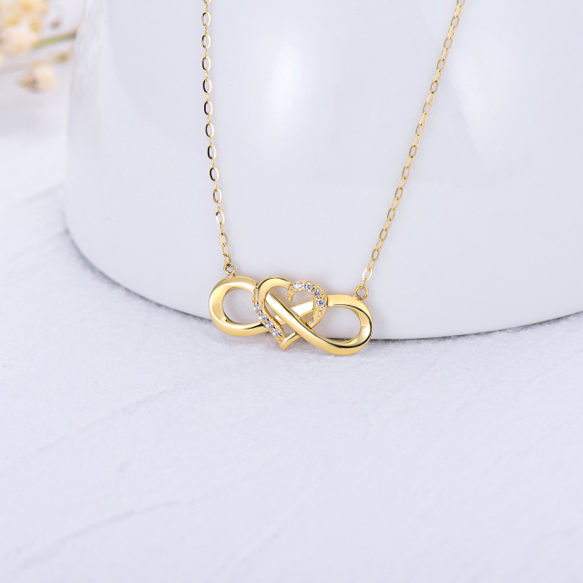 Collier en or 14K à pendentifs en zircon cubique avec symbole du coeur et de l'infini-2
