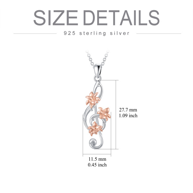 Sterling Silver Two-tone Orchid & Music Symbol Pendant Necklace-3