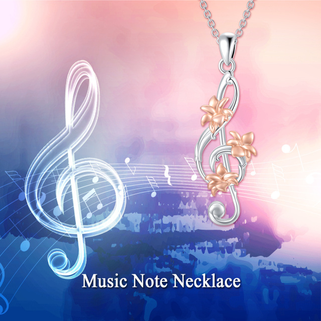 Sterling Silver Two-tone Orchid & Music Symbol Pendant Necklace-6