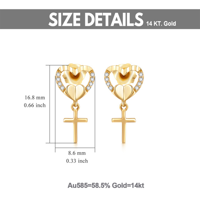 14K Gold Cubic Zirconia Cross & Heart Stud Earrings-5