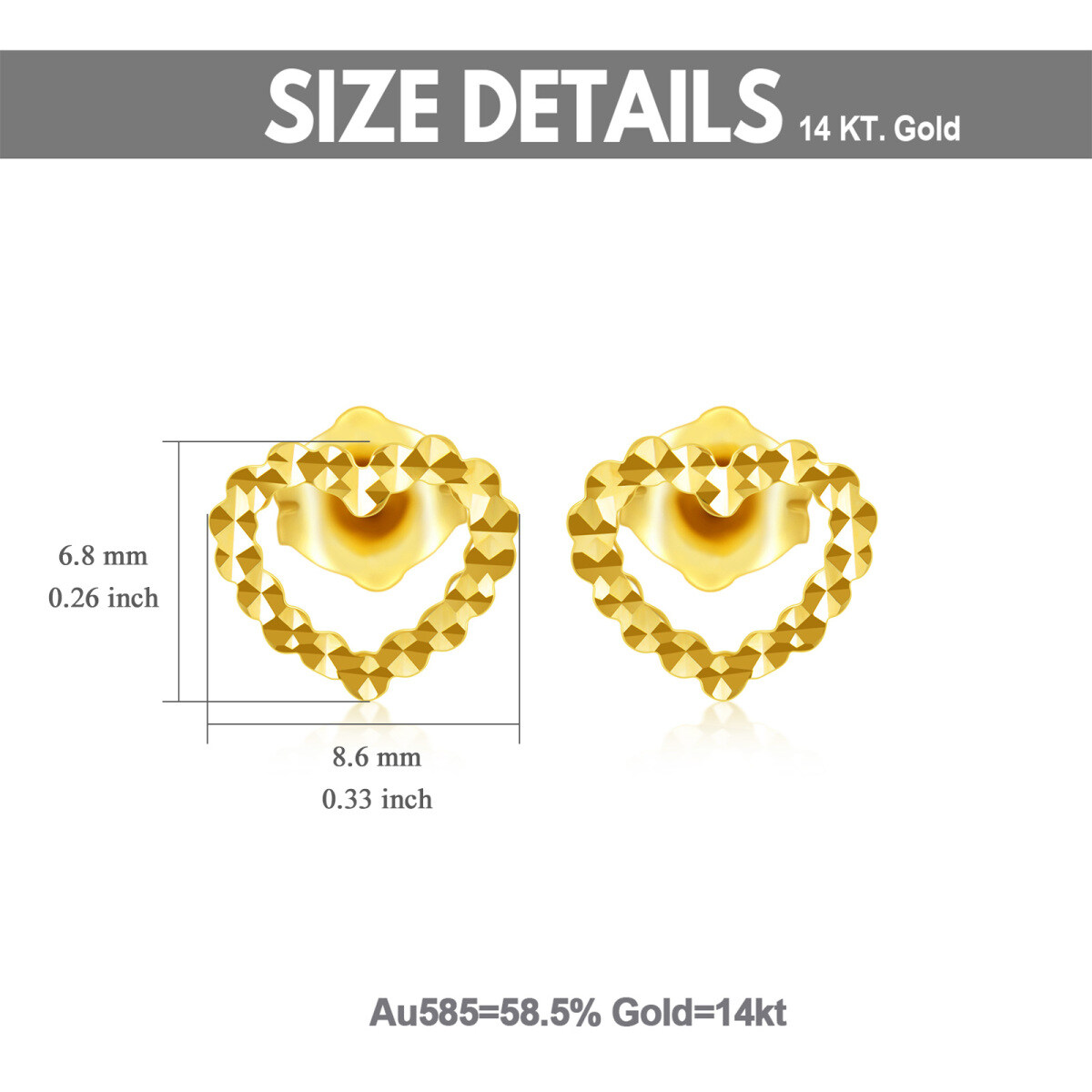 14K Gold Heart Stud Earrings-5