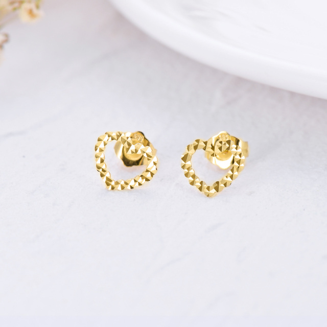 14K Gold Heart Stud Earrings-3