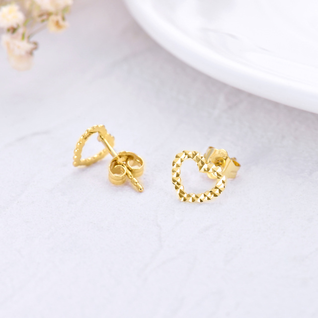 14K Gold Heart Stud Earrings-3