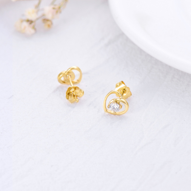 14K Gold Cubic Zirconia Heart Stud Earrings-4