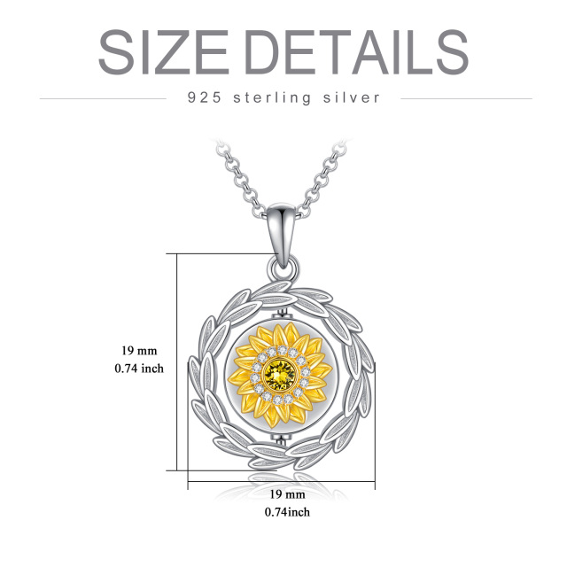 Sterling Silver Two-tone Circular Shaped Crystal Sunflower Urn Necklace for Ashes with Engraved Word-6