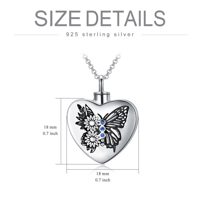 Sterling Silver Circular Shaped Crystal Butterfly & Sunflower & Heart Urn Necklace for Ashes with Engraved Word-6