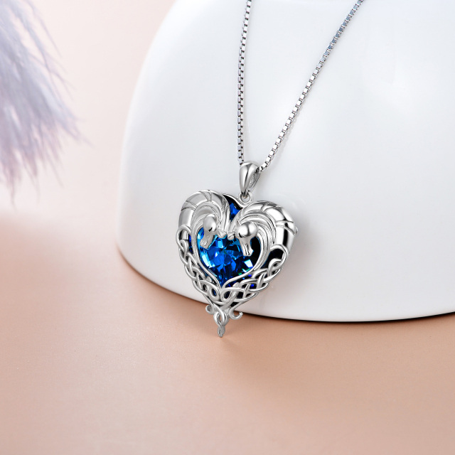 Sterling Silver Heart Shaped Crystal Horse Pendant Necklace-3
