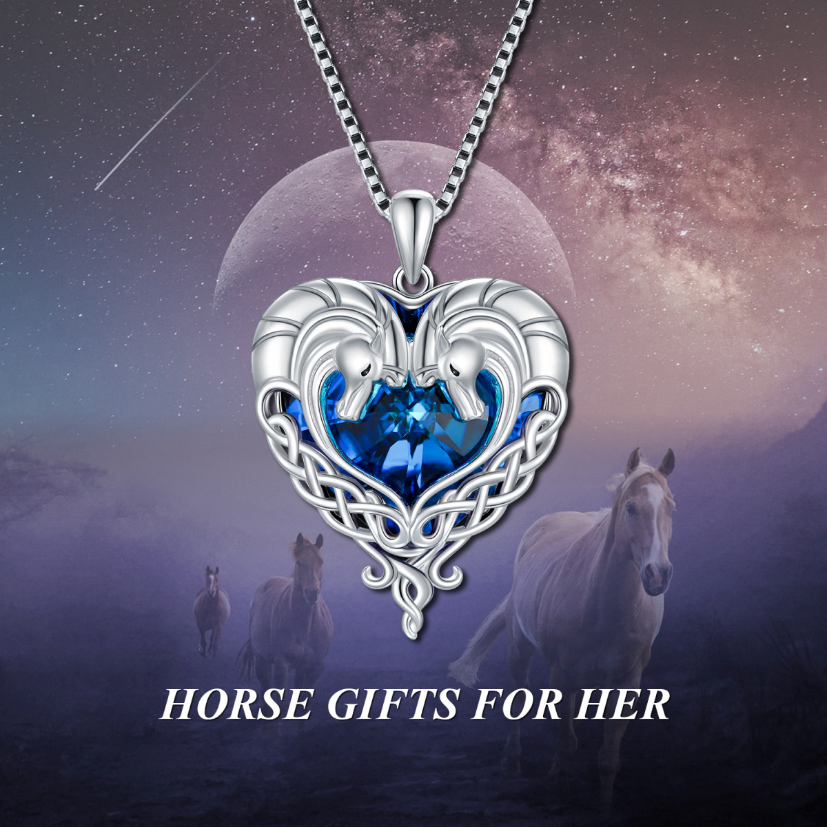 Sterling Silver Heart Shaped Crystal Horse Pendant Necklace-6