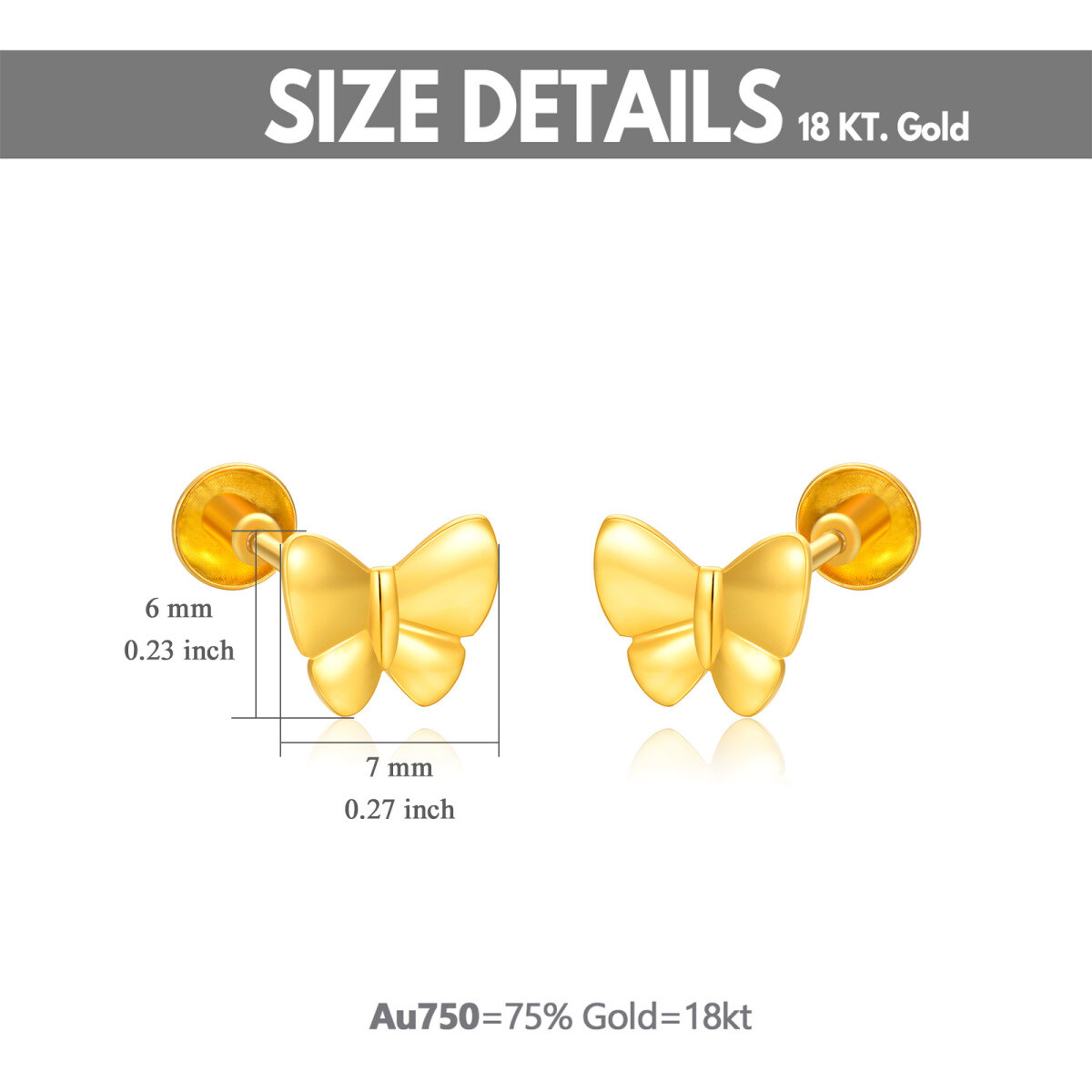 18K Gold Butterfly Stud Earrings-5