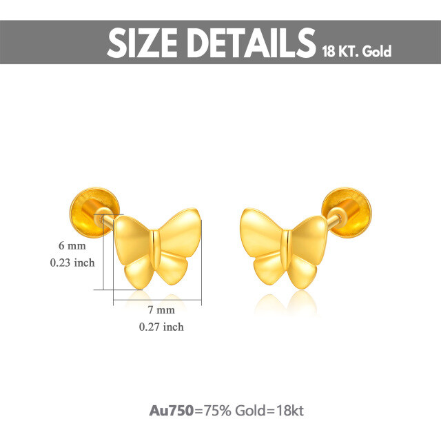 18K Yellow Gold Butterfly Screw Back Stud Earrings-5