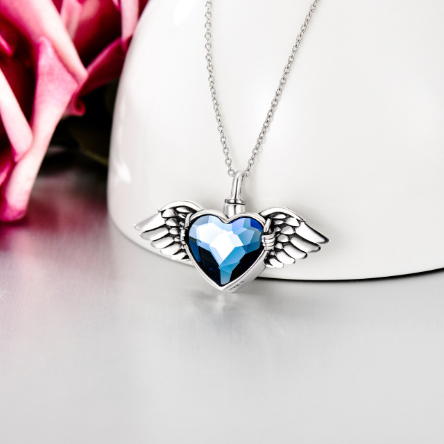 Sterling Silver Heart Shaped Crystal Angel Wing & Heart Urn Necklace for Ashes-3