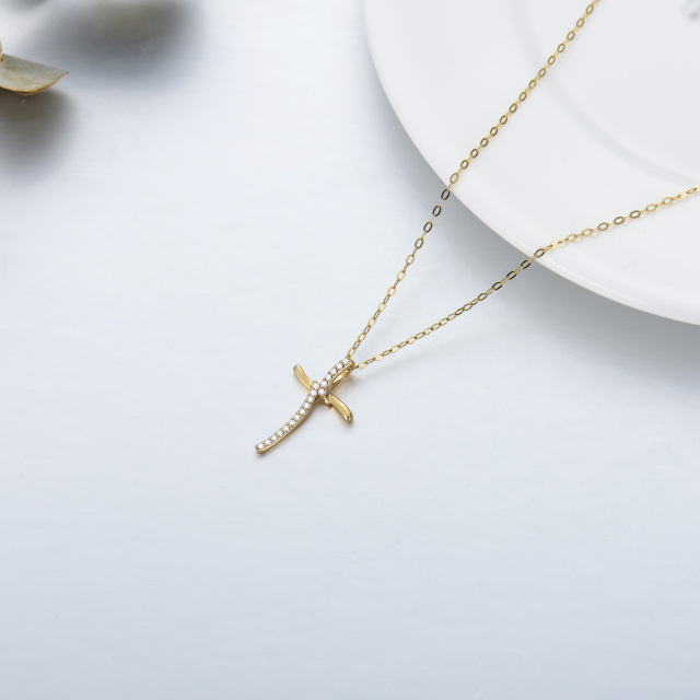 Collier pendentif nœud en croix en or 14K Moissanite-3