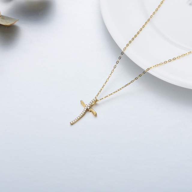 14K Gold Moissanit Kreuz Knoten Anhänger Halskette-3