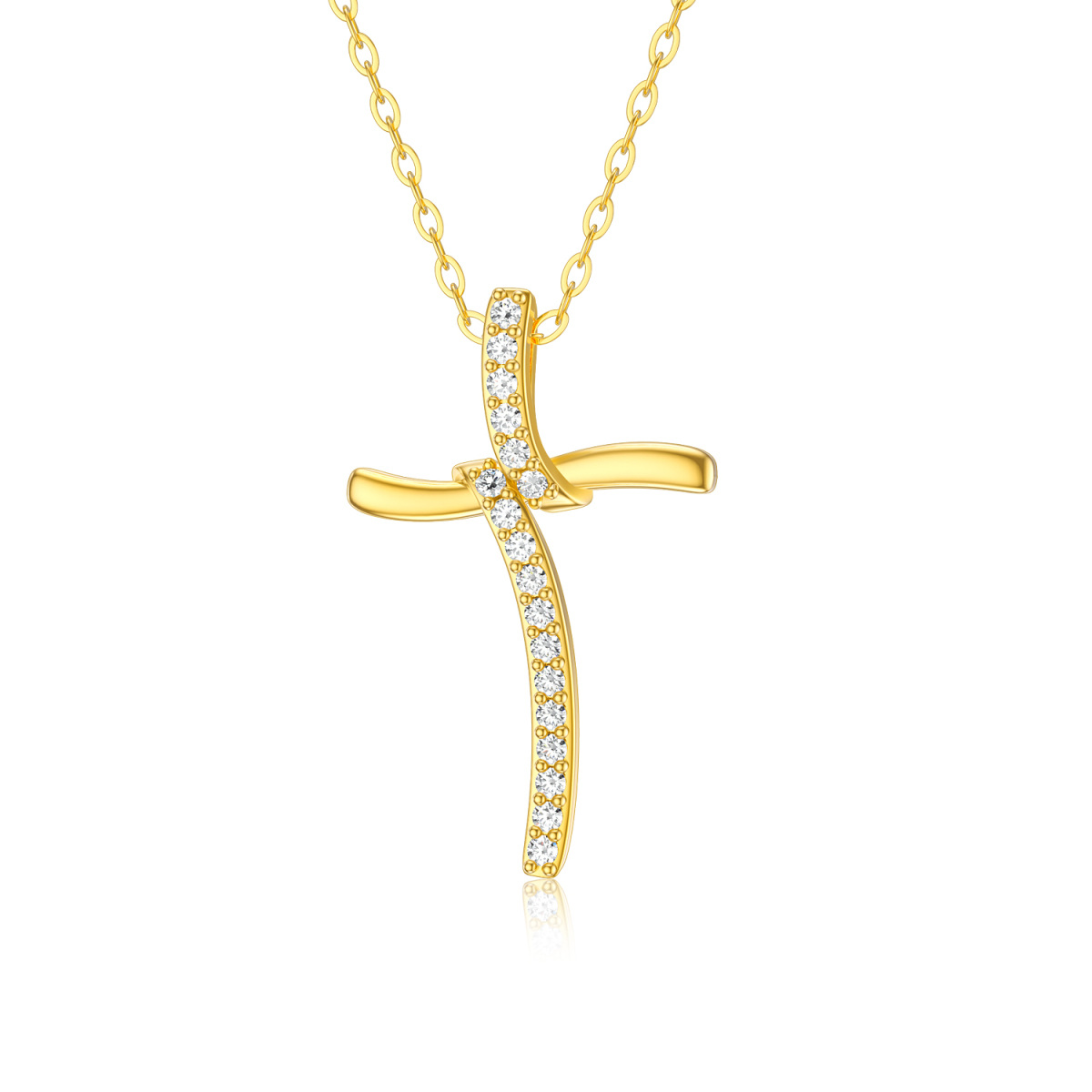 14K Gold Moissanit Kreuz Knoten Anhänger Halskette-1