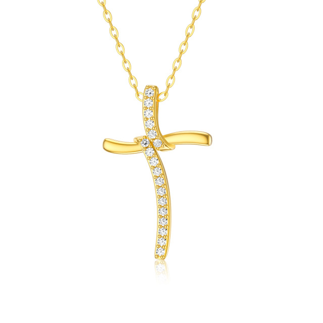 14K Gold Moissanit Kreuz Knoten Anhänger Halskette-0