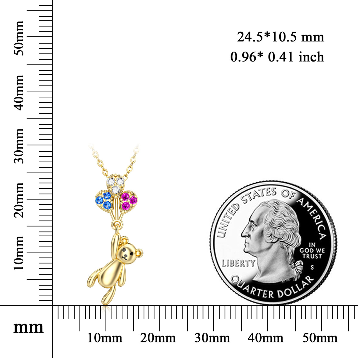 14K Gold Cubic Zirconia Bear & Balloon Pendant Necklace-6